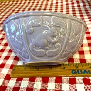 Egg Shaped Purple Candy Dish with Bunny Decorated sides.